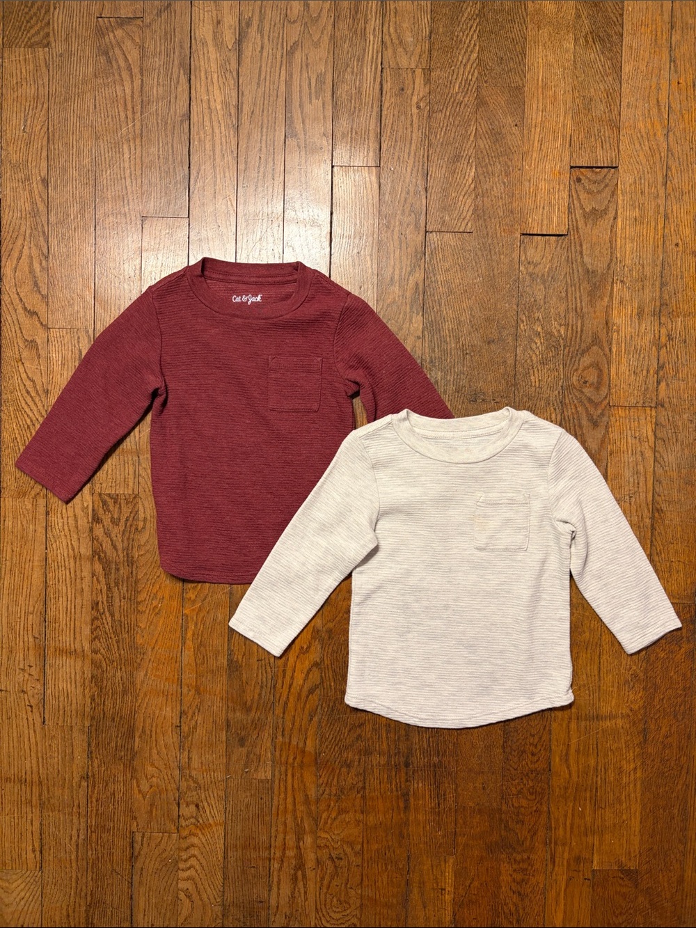 Cat & Jack Long-Sleeve Pocket Tees in Burgundy and Cream